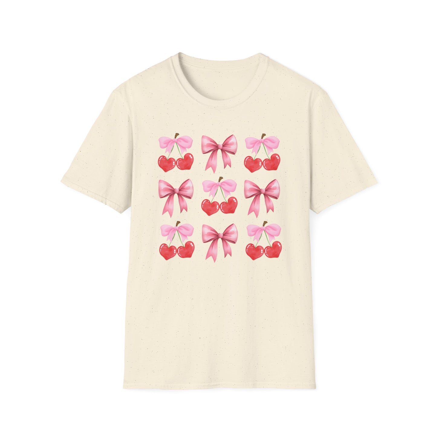 Delightful Pink Bow & Heart Cherry T-Shirt - Adorable Lovecore Aesthetic Tee for Her | Sweet Valentine's Gift