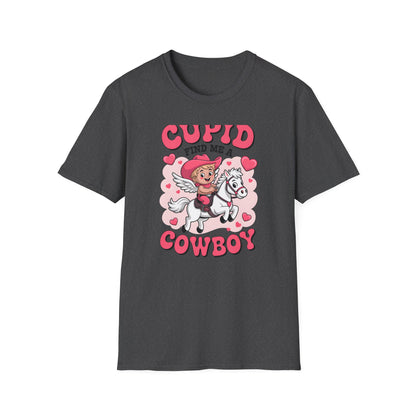 Adorable Cupid Find Me A Cowboy T-Shirt - Cute Valentine's Day Western Love Tee | Funny Rodeo Romance Shirt for Women