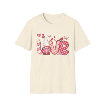 Charming Valentine's LOVE Gnome T-Shirt - Adorable Heart & Rose Tee for Her, Perfect Romantic Gift Idea