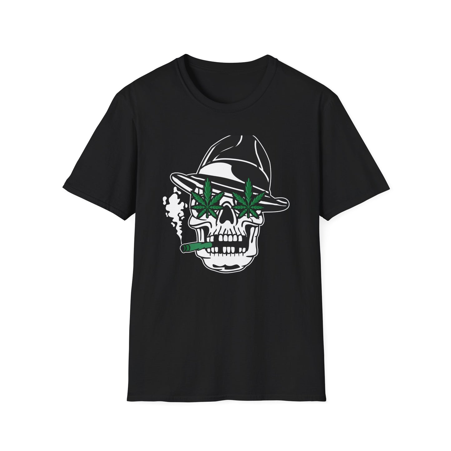 Dope Stoner Skull T-Shirt with Cannabis Leaves & Fedora Hat - Unique 420 Smoker Tee | Epic Pot Leaf Design Apparel