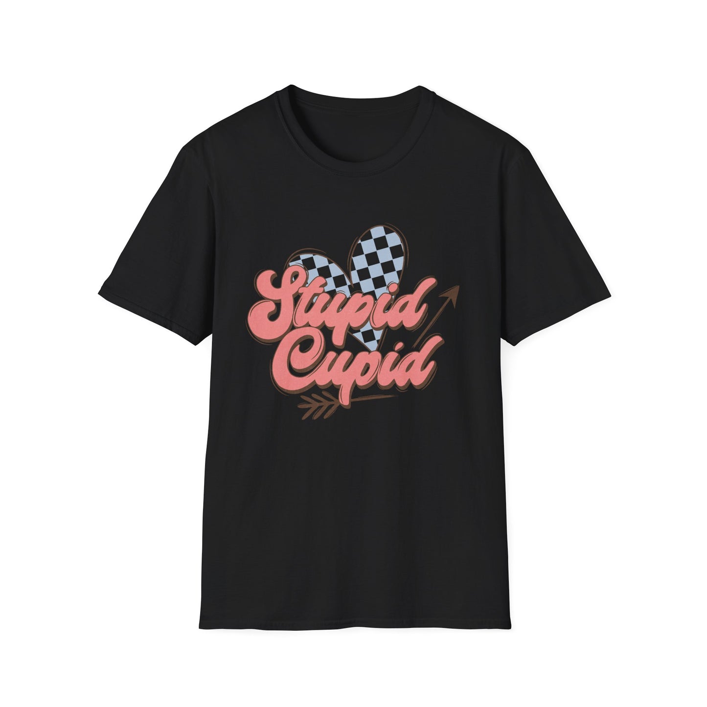 Stupid Cupid Retro T-Shirt | Groovy Checkerboard Heart Anti-Valentine's Day Tee | Awesome Sarcastic Love Shirt Gift