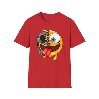 Unique Melting Skull Smiley Face T-Shirt - Vibrant Edgy Cartoon Graphic Tee for Pop Culture Fans