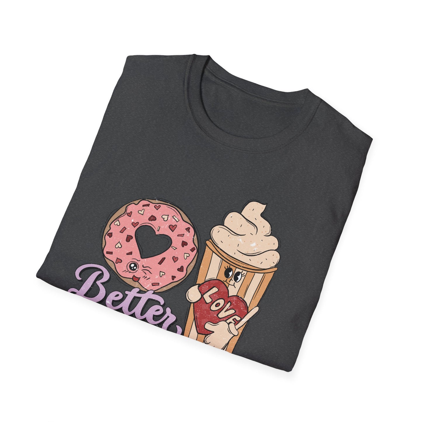 Adorable 'Better Together' Donut & Coffee Love T-Shirt | Retro Vintage Sweet Treat Couple's Tee | Perfect Valentine's Gift
