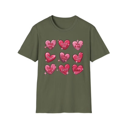 Adorable Valentine Candy Hearts T-Shirt | Sweet Love Messages Tee for Her & Him | Romantic "Kiss Me" Gift
