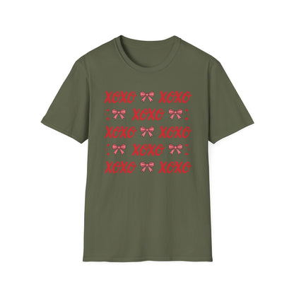 Adorable XOXO Bows & Sparkles T-Shirt | Sweet Hugs & Kisses Valentine's Day Tee for Women | Charming Romantic Gift
