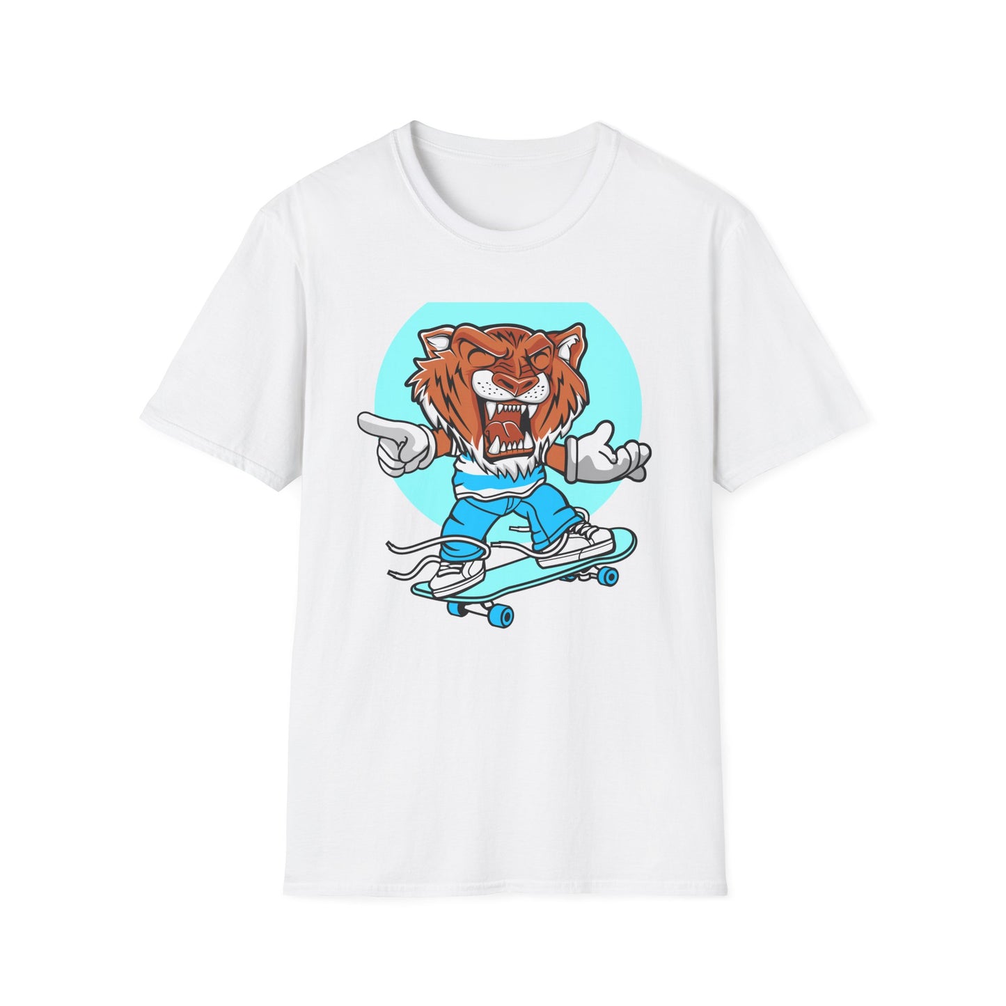 Rad Roaring Tiger Skateboard T-Shirt | Fierce Skater Mascot Graphic Tee for Extreme Style
