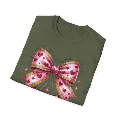 Chic Coquette Cherry Hearts Bow T-Shirt | Adorable Pink Romantic Aesthetic Tee | Sweet Valentine's Day Gift for Her