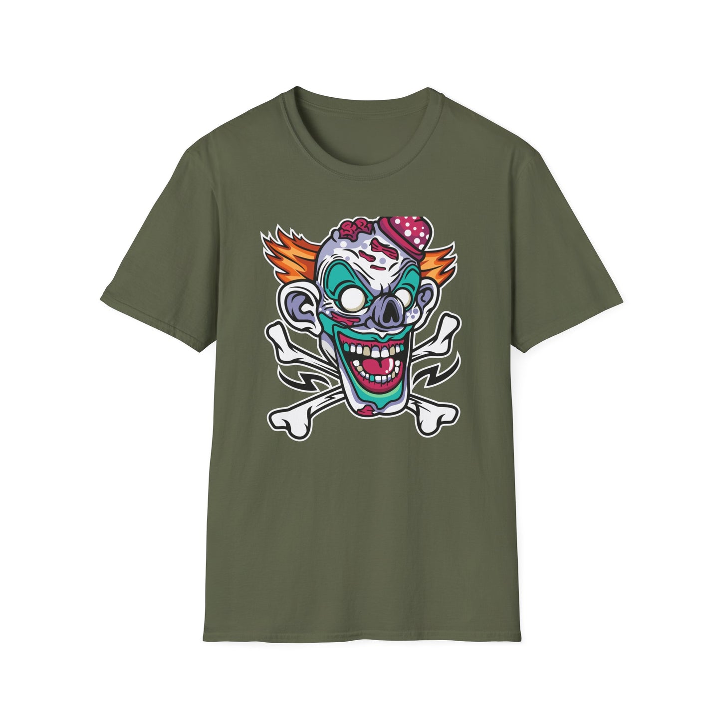 Spooky Zombie Clown Skull T-Shirt - Creepy Horror Fan Graphic Tee for Halloween & Edgy Style