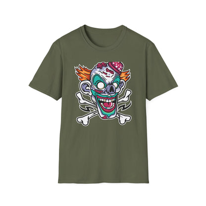 Spooky Zombie Clown Skull T-Shirt - Creepy Horror Fan Graphic Tee for Halloween & Edgy Style