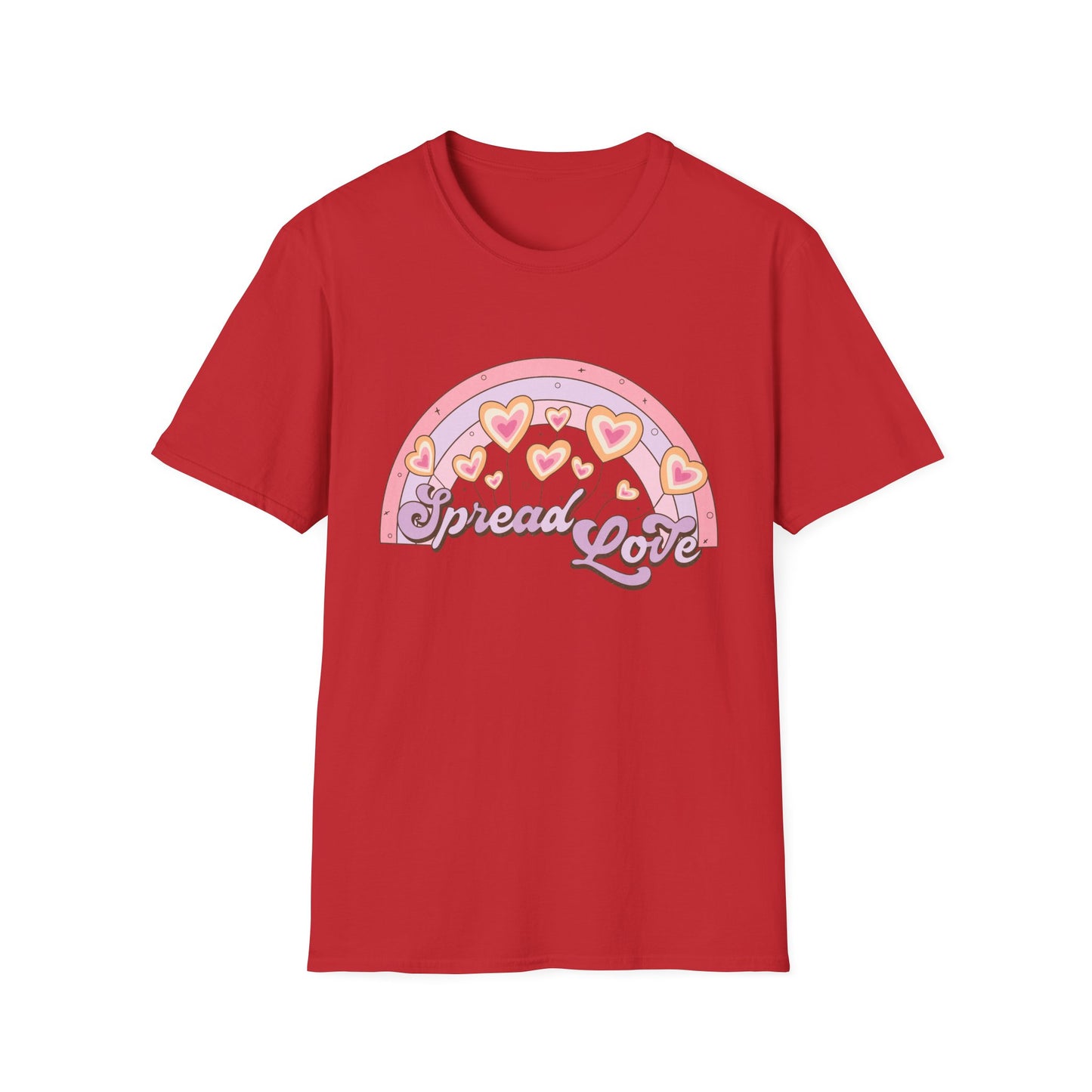 Groovy 'Spread Love' T-Shirt | Retro Pastel Rainbow Hearts | Inspiring Positive Vibes Tee for Women