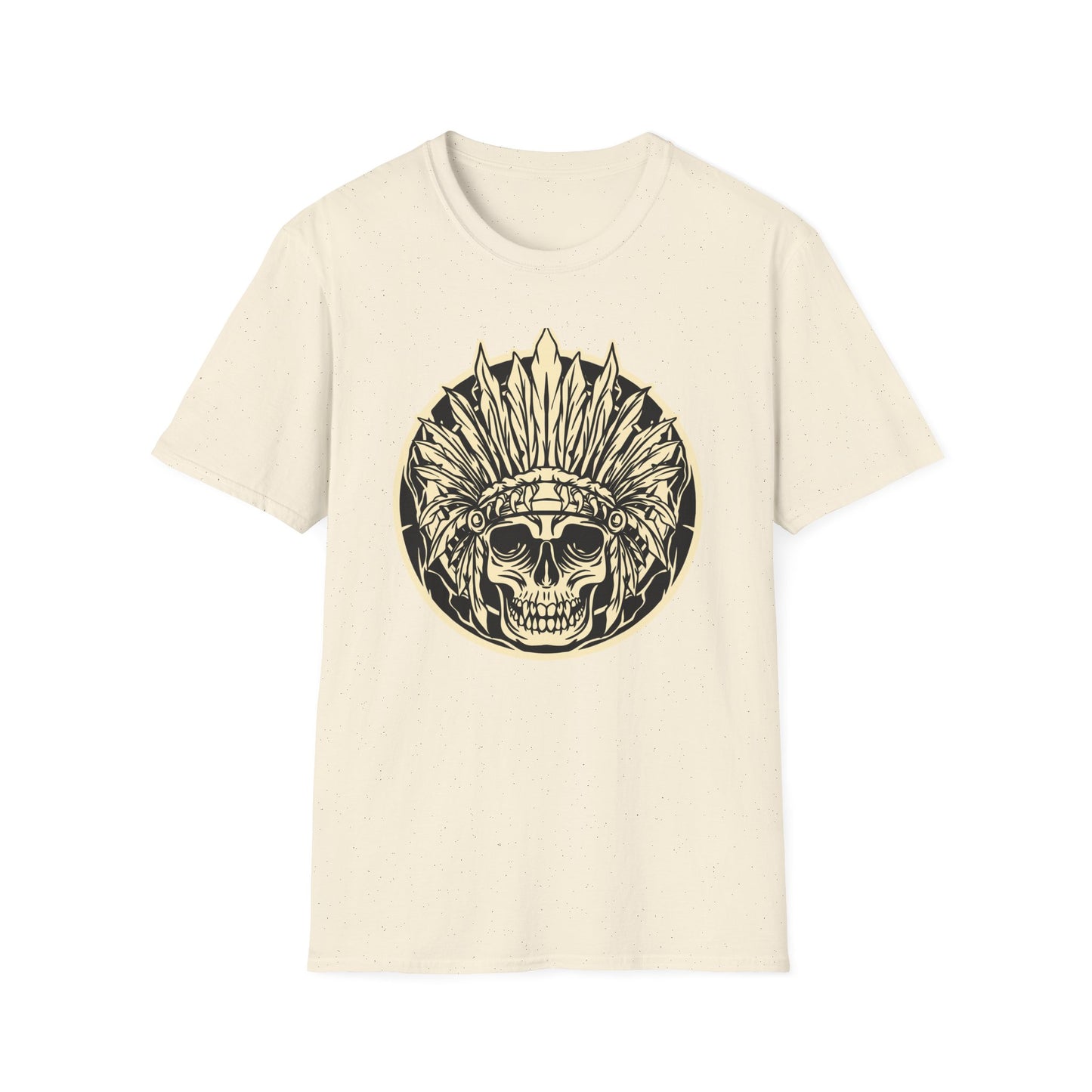 Striking Feather Headdress Skull T-Shirt | Mystic Tribal Warrior Graphic Tee | Bold Unique Apparel for Edgy Souls