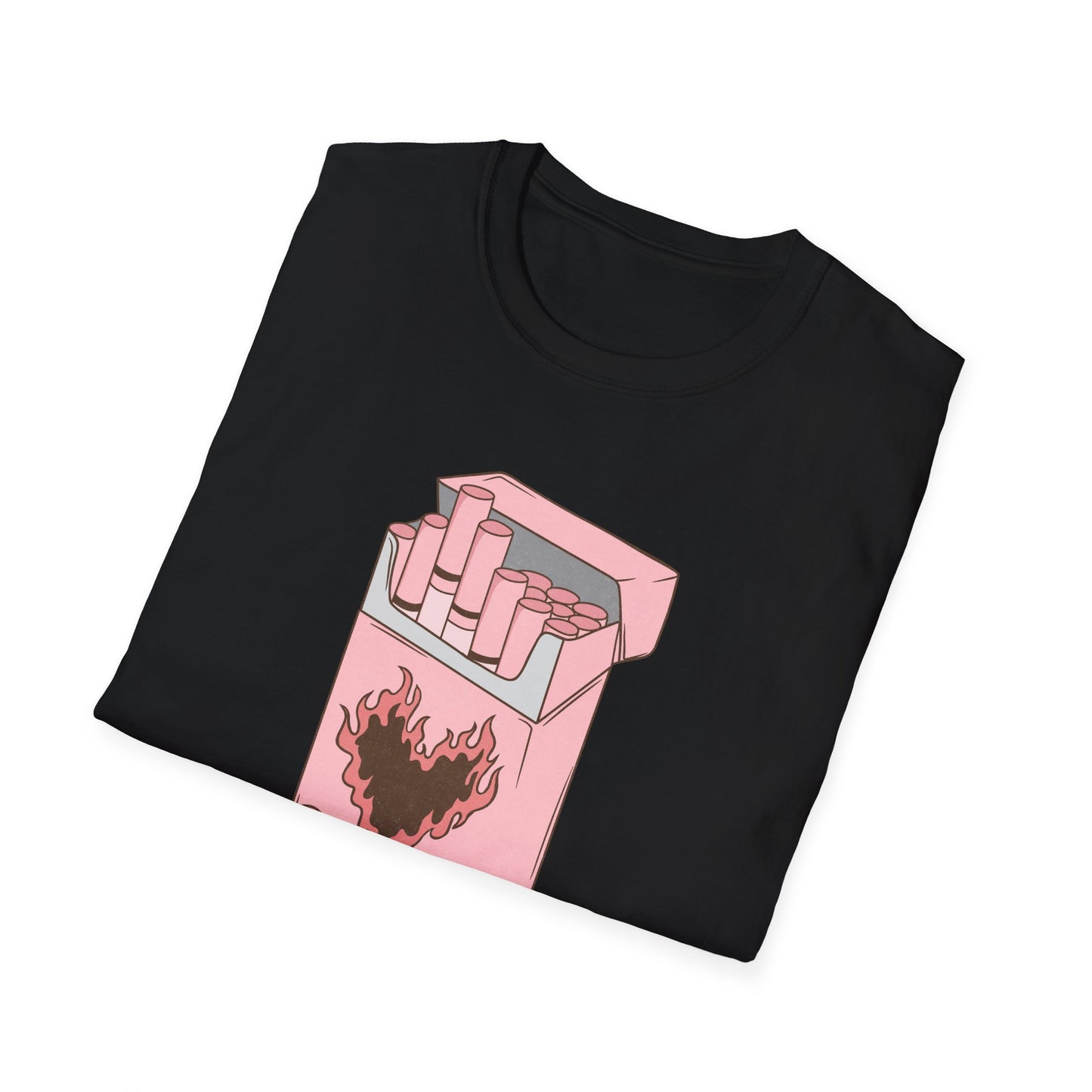 Unique Self Love T-Shirt | Pink Retro Cigarette Pack & Flaming Heart Design | Empowering Aesthetic Tee