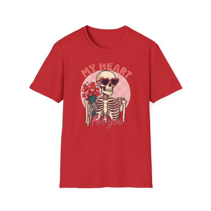 Adorably Spooky 'My Heart For You' Skeleton T-Shirt - Unique Valentine's Day & Romantic Gift Apparel for Couples
