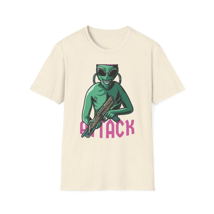 Unleash Chaos! Epic Alien Attack T-Shirt - Exposed Brain & Shotgun Sci-Fi Graphic Tee for Edgy Fans & Gamers. Bold & Unique!