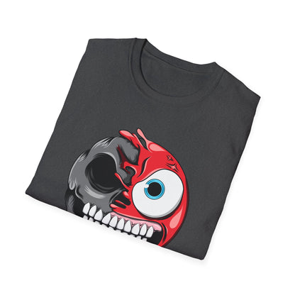 Awesome Split Personality Skull Emoji T-Shirt - Unique Edgy Design for Dark Humor & Bold Style