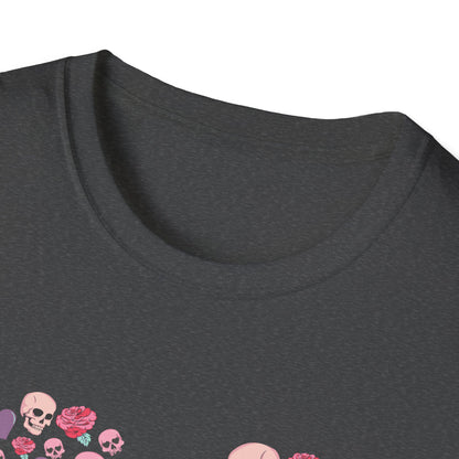 Captivating Goth Skulls & Roses Heart T-Shirt | Edgy 'Love You Till My Lungs Give Out' Tee | Unique Dark Romance Apparel Gift