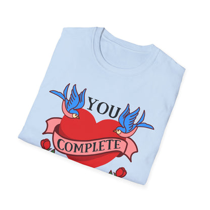 Stunning "Complete" Vintage Tattoo Heart T-Shirt - Romantic Swallows & Roses Design | Perfect Couple's Love Tee