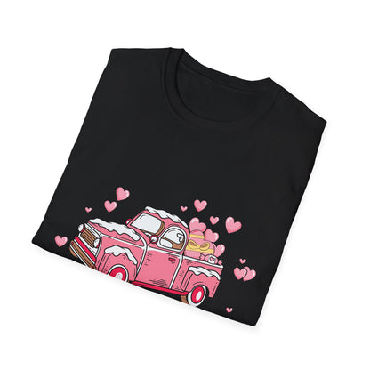 Adorable Pink Vintage Pickup Truck T-Shirt - Sweet Valentine's Day Hearts & Gifts Tee for Her | Charming Love Design