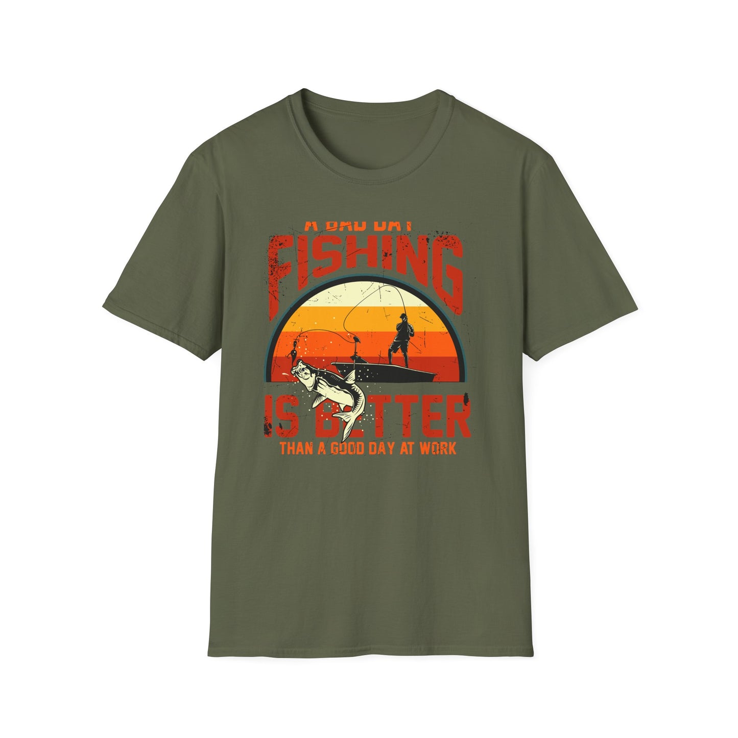 Hilarious "Bad Day Fishing" T-Shirt - Epic Angler Gift for Men & Women | Retro Sunset Bass Fishing Tee