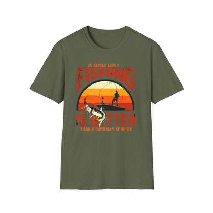Hilarious "Bad Day Fishing" T-Shirt - Epic Angler Gift for Men & Women | Retro Sunset Bass Fishing Tee