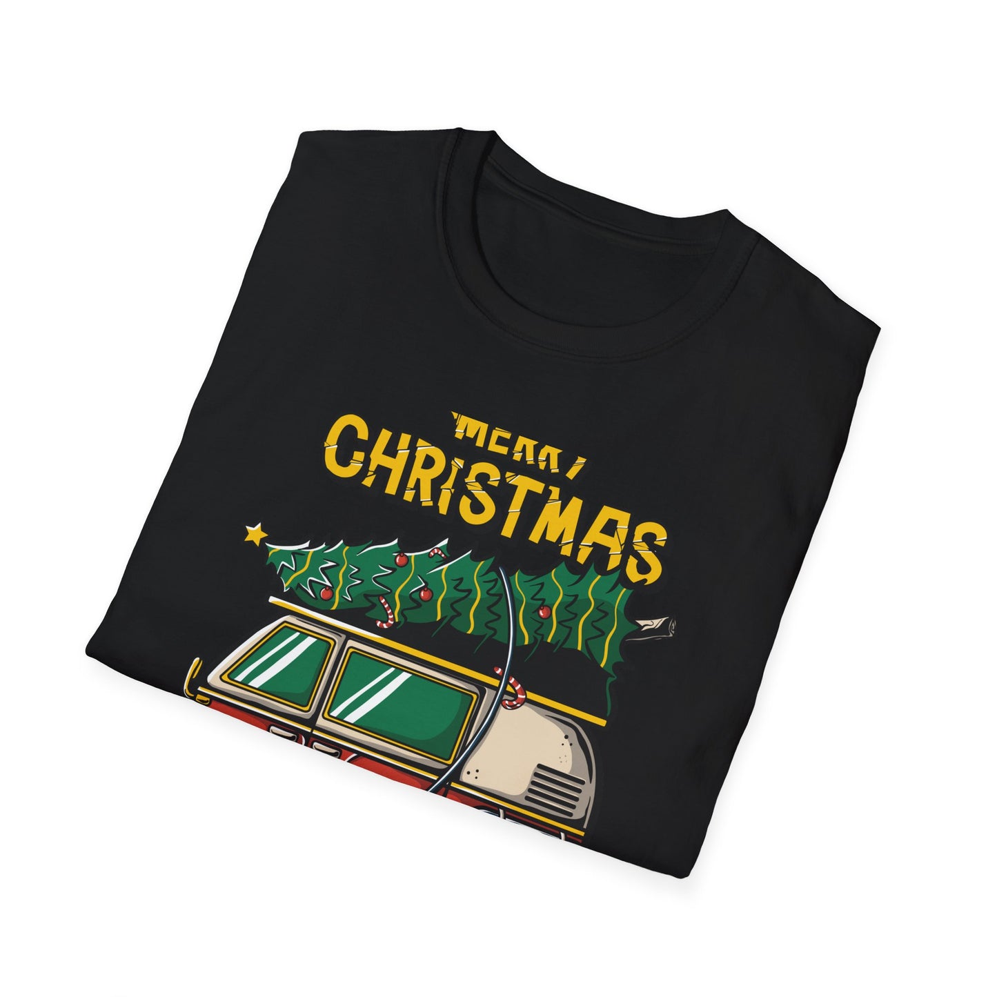 Retro Christmas Van T-Shirt | Awesome Holiday Tree & Skateboard VW Bus Tee | Unique Vintage Xmas Apparel Gift