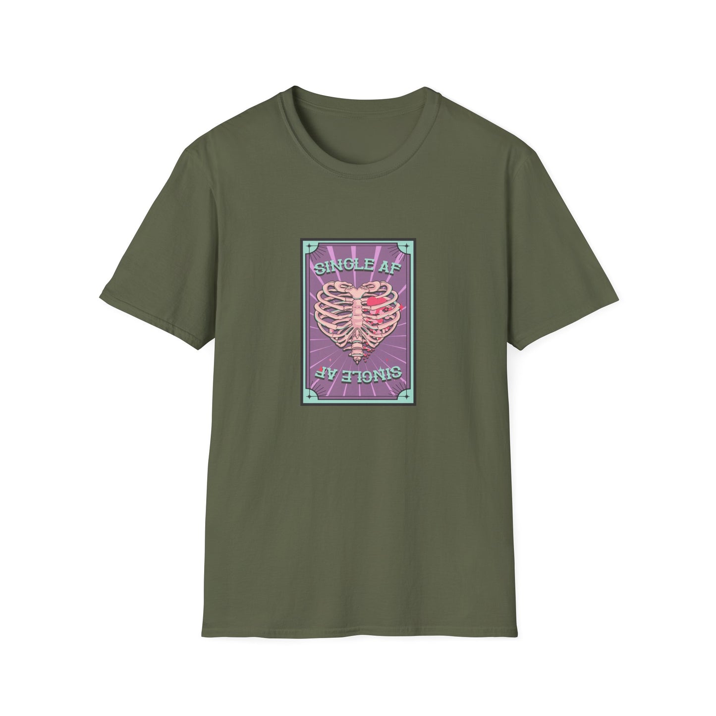 Bold SINGLE AF T-Shirt | Funny Anti-Valentine's Skeleton Heart Tee | Unique Self-Love Statement Graphic Shirt