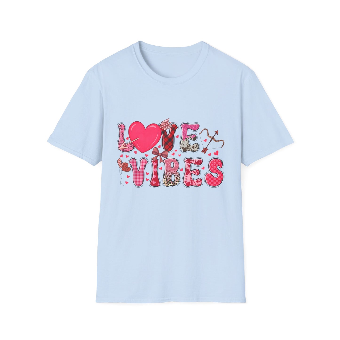 Charming Love Vibes T-Shirt | Trendy Valentine's Day Hearts, Plaid & Leopard Print Tee for Women