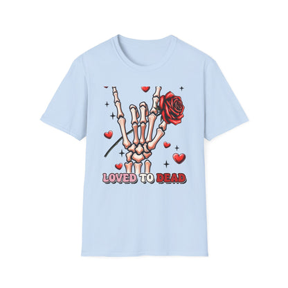 Unleash Your Dark Romance: 'Loved to Dead' Skeleton Rock Hand Rose T-Shirt | Edgy Gothic Valentine's Gift