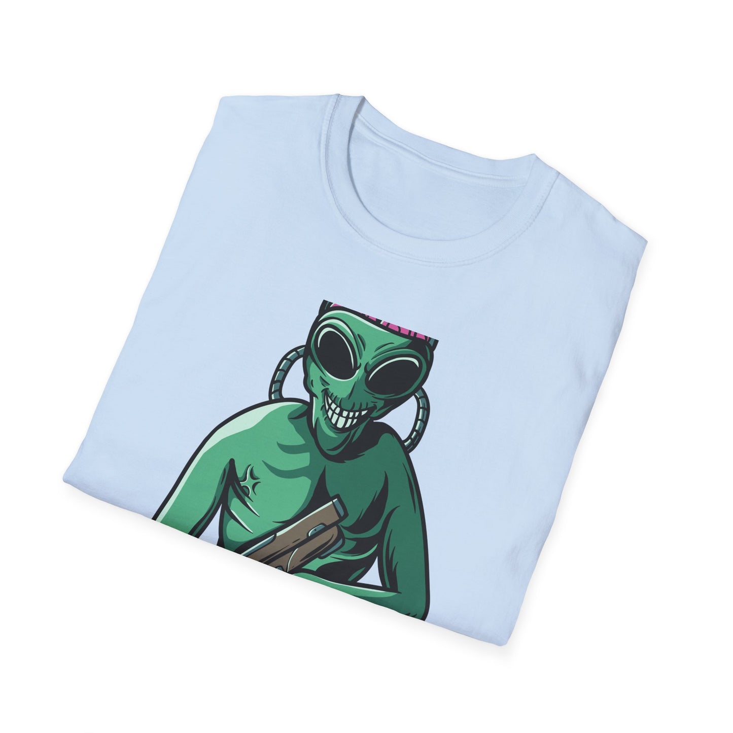 Unleash Chaos! Epic Alien Attack T-Shirt - Exposed Brain & Shotgun Sci-Fi Graphic Tee for Edgy Fans & Gamers. Bold & Unique!
