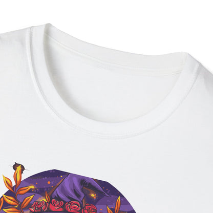 Enchanting Mystical Witch T-Shirt | Women's Fantasy Magic Tee with Cat, Crystal Ball & Roses | Awesome Gift