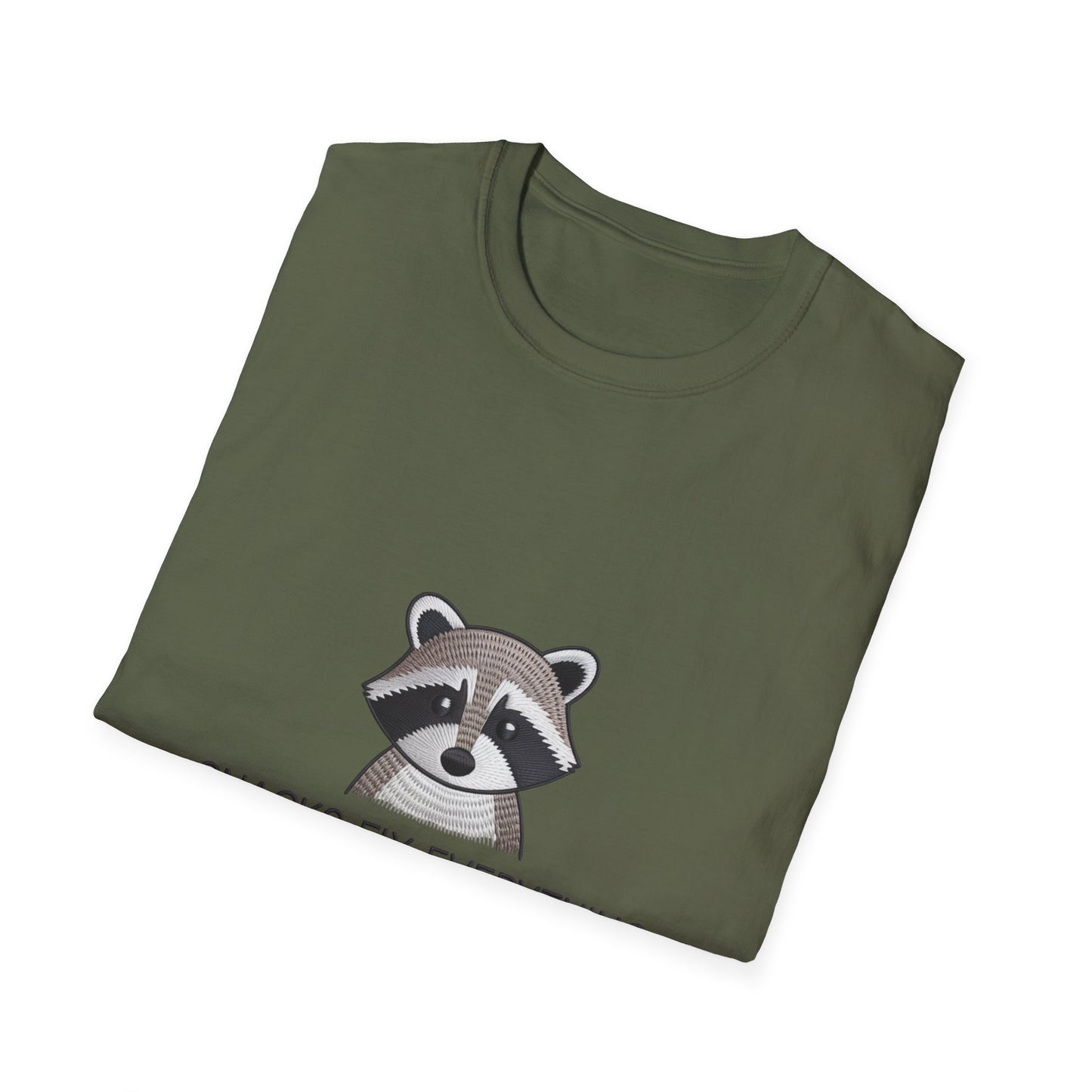 Awesome Raccoon 'Snacks Fix Everything' Embroidered T-Shirt - Funny Foodie Animal Tee for Snack Lovers