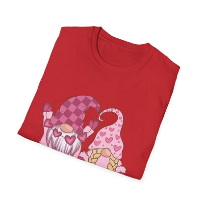 Charming Valentine Gnome Couple T-Shirt | Adorable Hearts Love Gift Tee for Sweethearts | Romantic Holiday Graphic Apparel