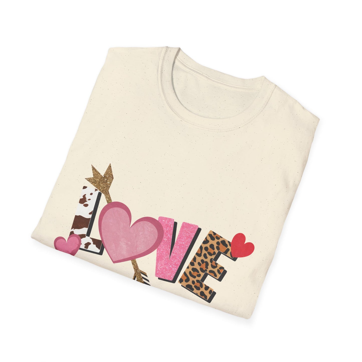 Chic LOVE T-Shirt with Sparkling Glitter Hearts & Bold Animal Print | Trendy Valentine's Day & Everyday Fashion Tee for Her