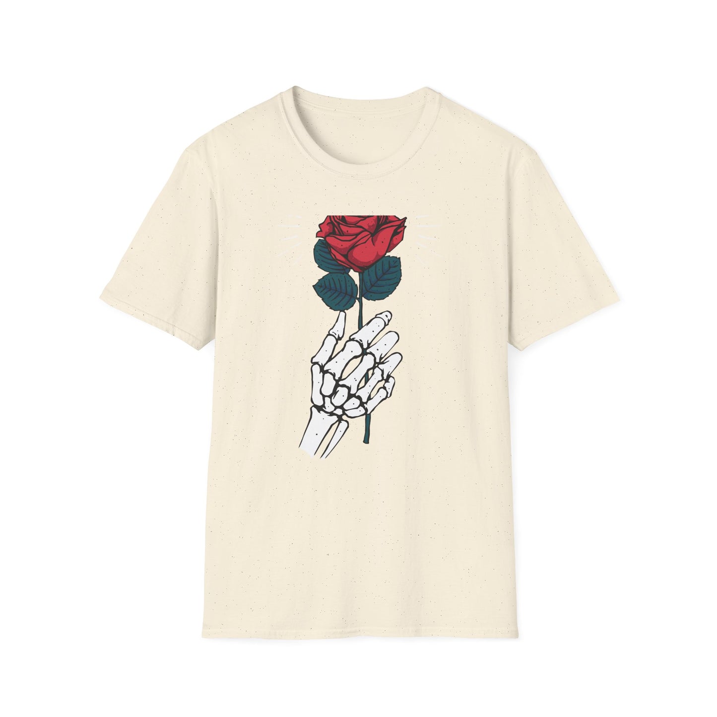 Striking Skeleton Hand Holding Rose T-Shirt | Unique Gothic Love Tee | Captivating Alt Fashion Top for Edgy Style