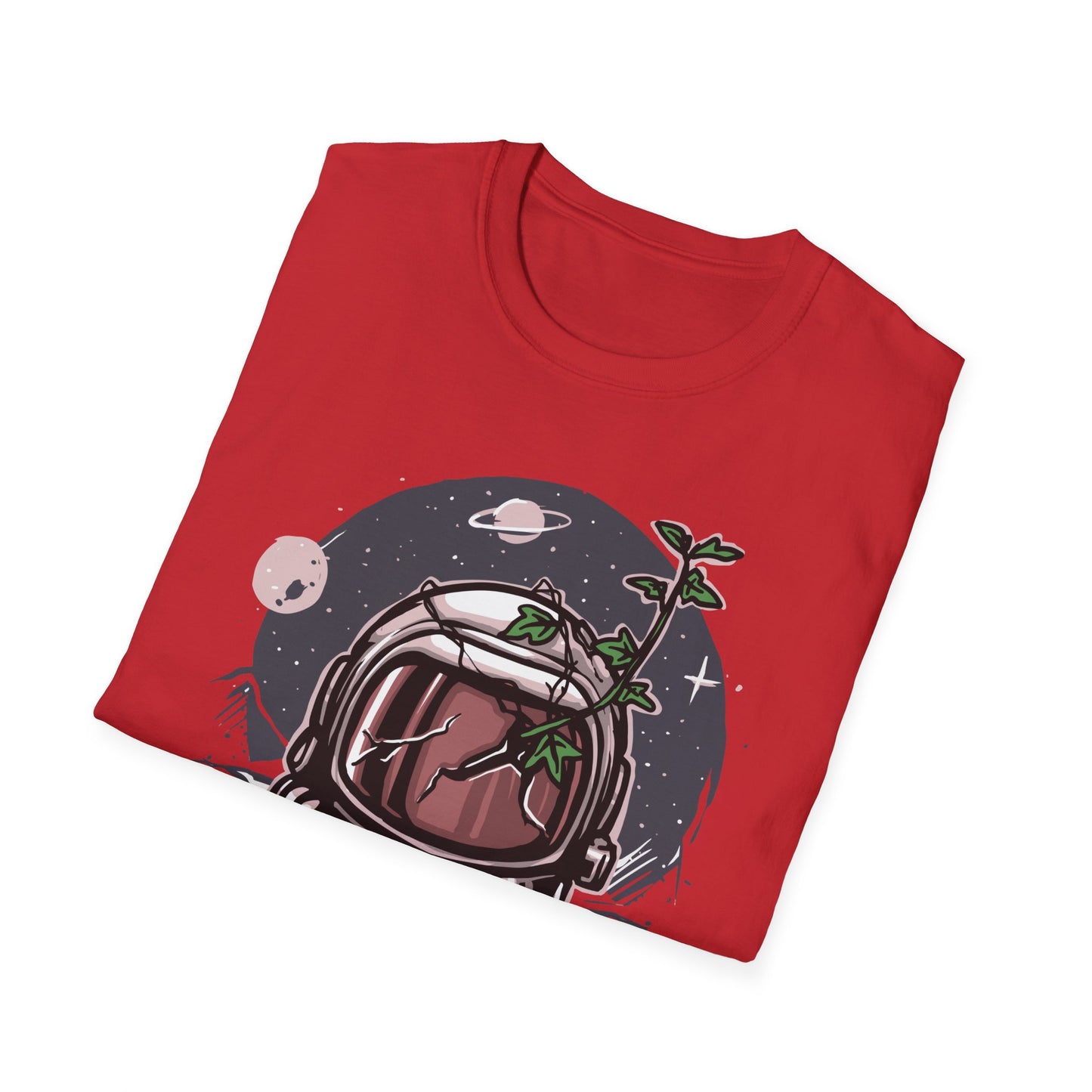 Resilient Space Bloom Astronaut Helmet T-Shirt | Unique Cosmic Growth Graphic Tee for Nature & Sci-Fi Lovers