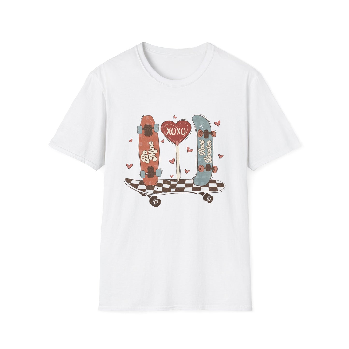 Retro Skateboard Valentine's T-Shirt | Be Mine Heart Breaker XOXO Tee | Trendy Vintage Skater Love Graphic Shirt