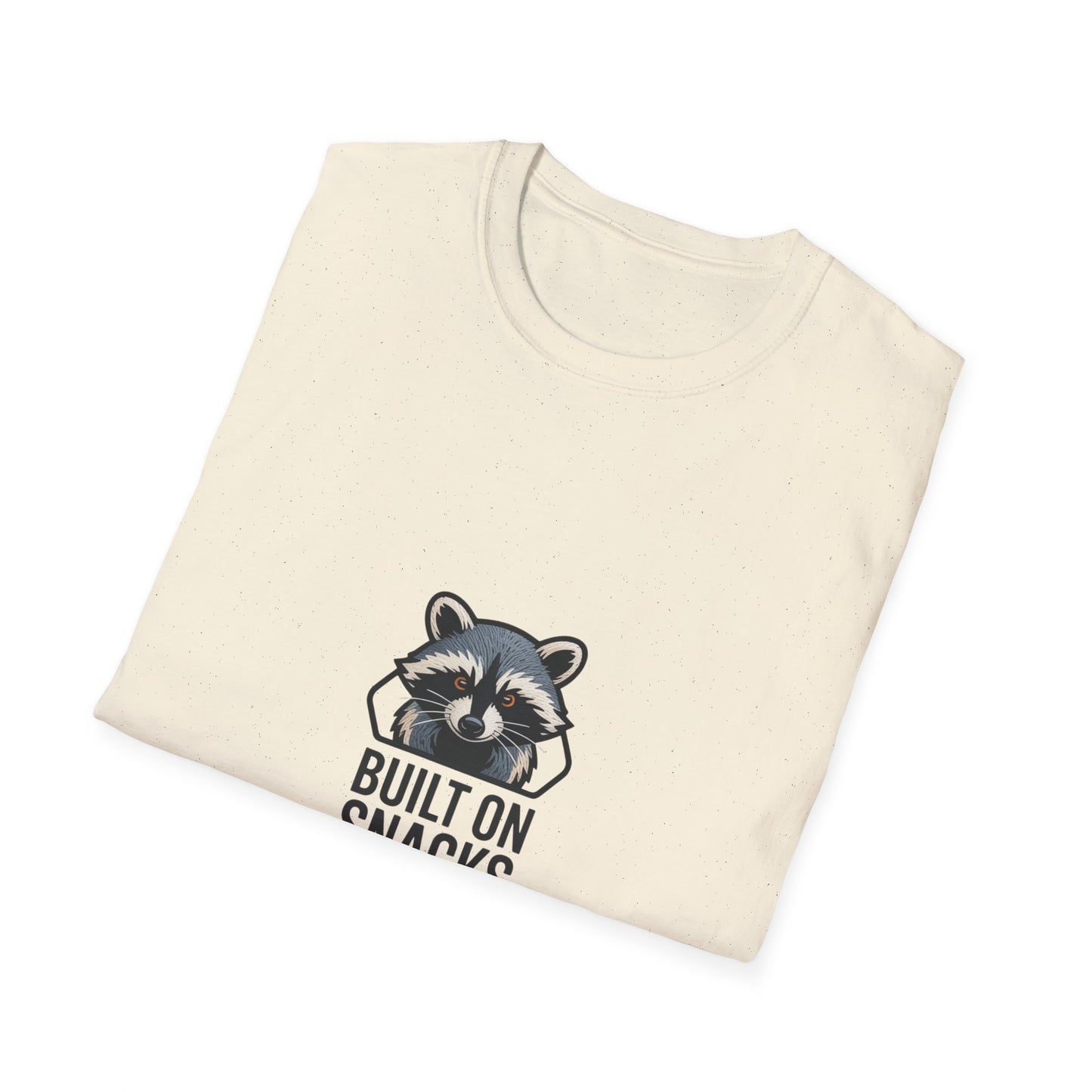 Hilarious Raccoon 'Built On Snacks' T-Shirt | Funny Animal Foodie Tee | Awesome Snack Lover Gift