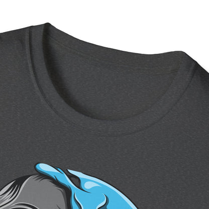 Epic Melting Skull & Blue Cartoon Split Face T-Shirt | Unique Edgy Graphic Tee for Streetwear & Art Lovers