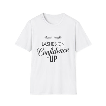 Empowering 'Lashes On Confidence Up' T-Shirt | Chic Lash Lover Tee for Women | Trendy Beauty Queen Gift