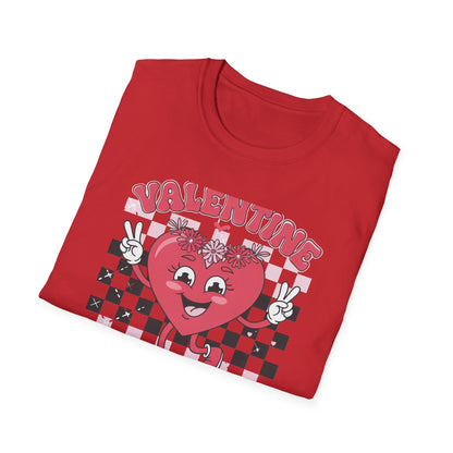 Groovy Valentine Vibes T-Shirt | Adorable Retro Heart Peace Sign Tee with Flower Crown for Valentine's Day