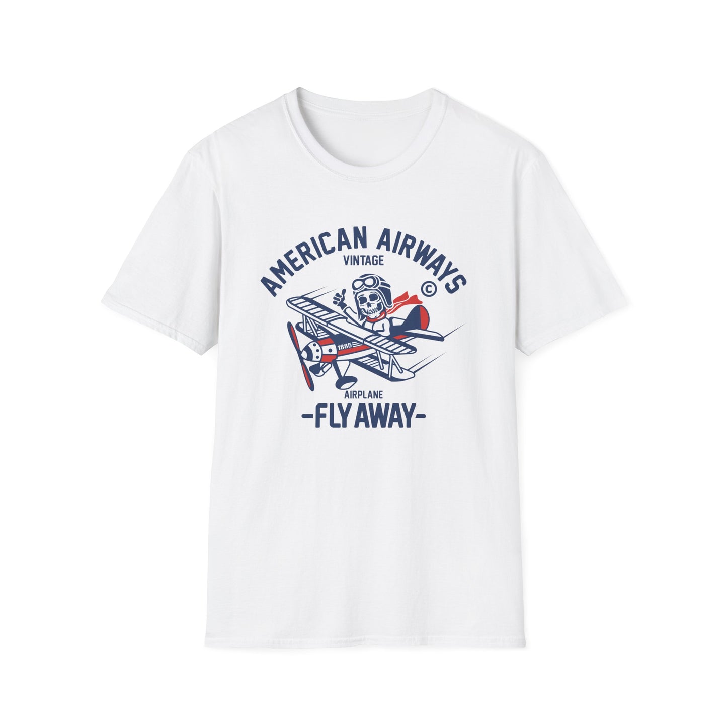 Vintage Skeleton Pilot Biplane T-Shirt - American Airways Fly Away Retro Aviation & Thrilling Thumbs Up Tee