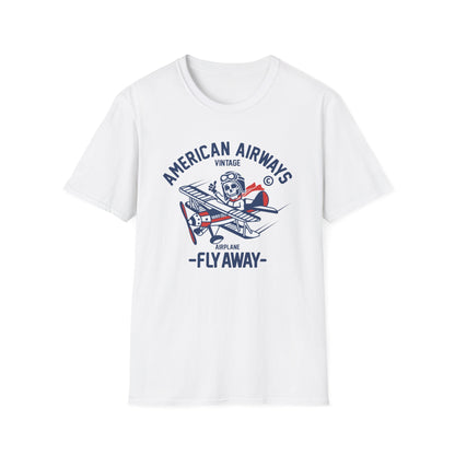Vintage Skeleton Pilot Biplane T-Shirt - American Airways Fly Away Retro Aviation & Thrilling Thumbs Up Tee