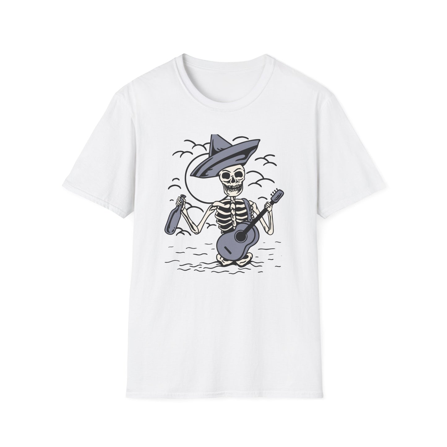 Screaming Skeleton Mariachi Band T-Shirt | Edgy Guitar & Tequila Skull Tee for Music Lovers & Day of the Dead Fans