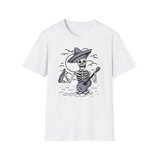 Screaming Skeleton Mariachi Band T-Shirt | Edgy Guitar & Tequila Skull Tee for Music Lovers & Day of the Dead Fans