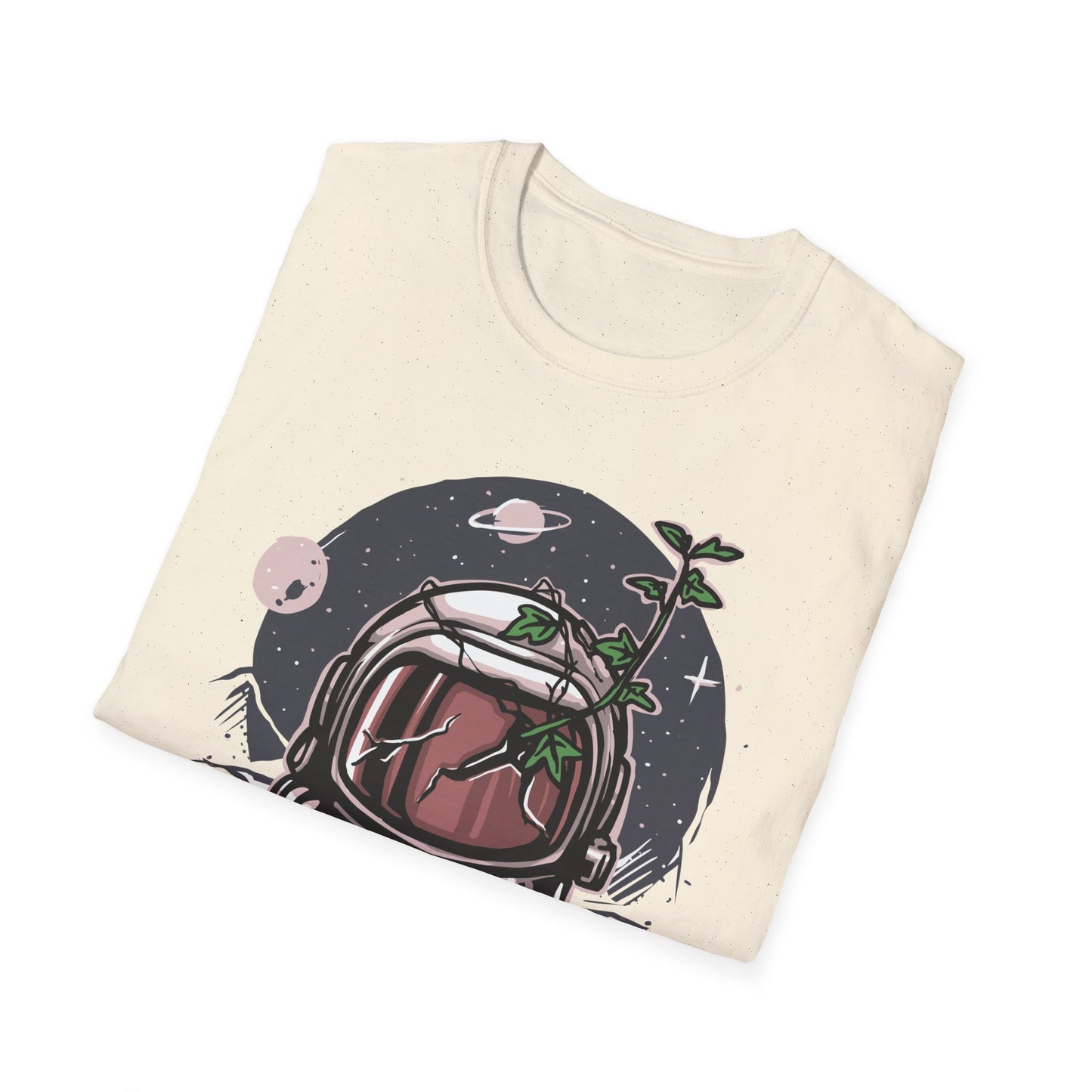 Stunning Cosmic Bloom Astronaut Helmet T-Shirt | Unique Space Plant Growth & Nature Inspired Sci-Fi Art Tee