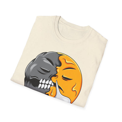 Vibrant Sleepy Skull Moon T-Shirt | Edgy Celestial Vapor Graphic Tee - Unique Streetwear Art