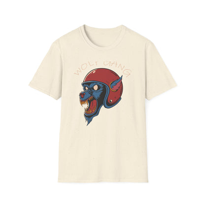 Fierce Wolf Gang T-Shirt | Aggressive Werewolf Biker Head in Retro Helmet Tee | Unleash Your Wild Spirit