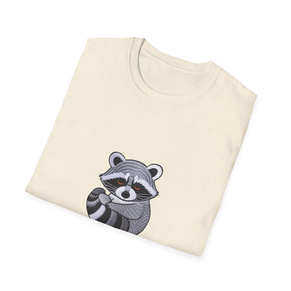 Adorable 'Powered By Snack' Raccoon T-Shirt - Hilarious Animal Lover Tee for Cozy Comfort & Snack Enthusiasts. Must-Have Gift!