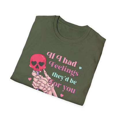Edgy Romantic Skull T-Shirt | "If I Had Feelings They'd Be For You" Pastel Goth Love Tee | Unique Valentine's Gift