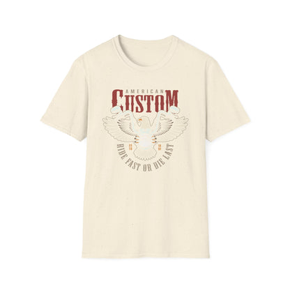 Legendary American Custom Eagle Motorcycle T-Shirt - Bold Biker Ride Fast or Die Last Tee, Vintage Chopper Enthusiast Gift